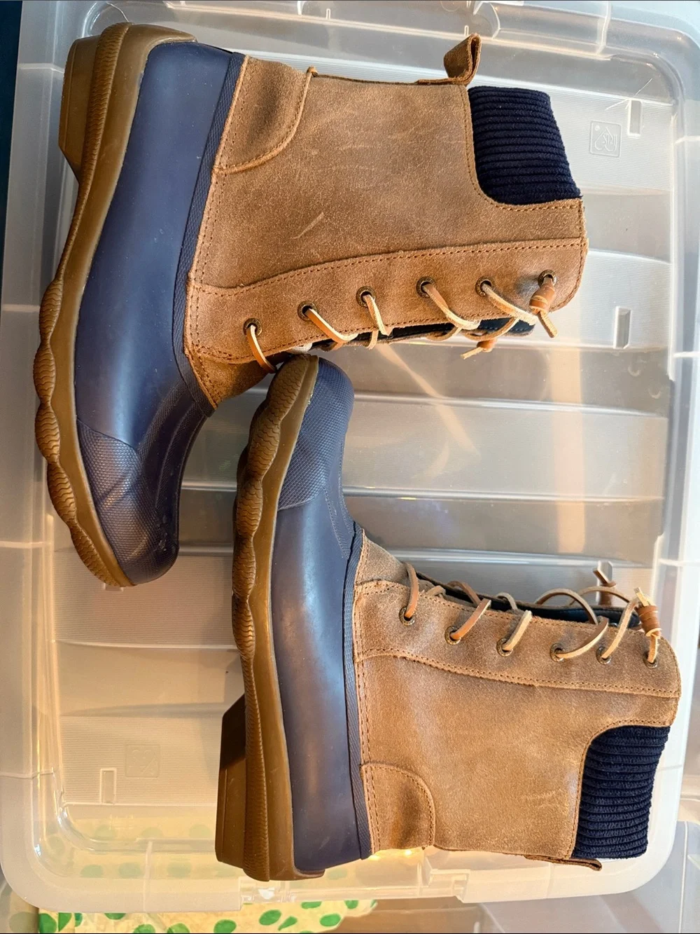 Sperry Navy and Tan Lace-Up Waterproof Winter Ducky Boots